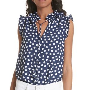 KATE SPADE Ruffle Cloud Dot Tie Front Shell Top